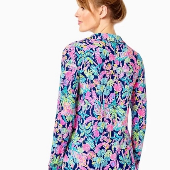 Lilly Pulitzer Oyster Bay Navy Seen and Herd Knit PJ Top SzS - Picture 2 of 7